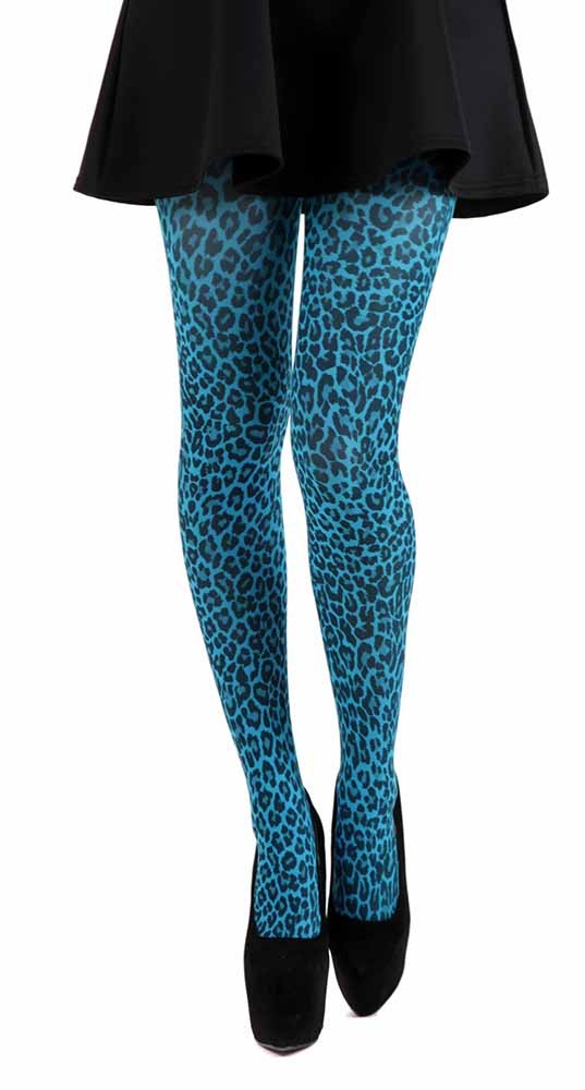 Tights Printed Small Leopard Flo Turquoise