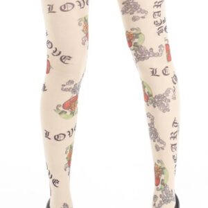 Tights Love Tattoo Printed  - Natural