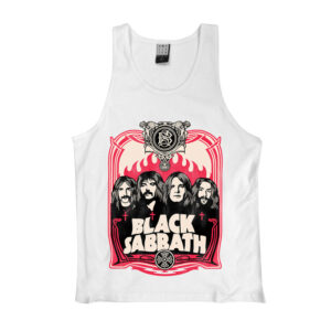 Black Sabbath Red Flames Amplified White Mens Top